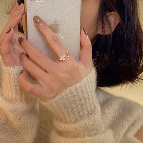Anillo de dedo índice ajustable de apertura con incrustaciones de perlas delicadas de moda's discount tags