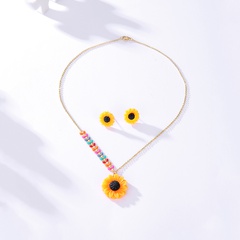 Einfache Edelstahl 18K Gold Sonnenblumen Stud Ohrringe Halskette Set