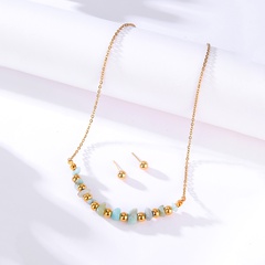 Fashion Bohemian Stainless Steel Plating 18K Gold Stud Earrings Natural Stone Necklace Set