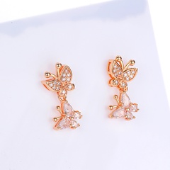 Fashion Shining Ornament Copper Electroplated 18K Gold Inlaid Zircon Butterfly Earrings