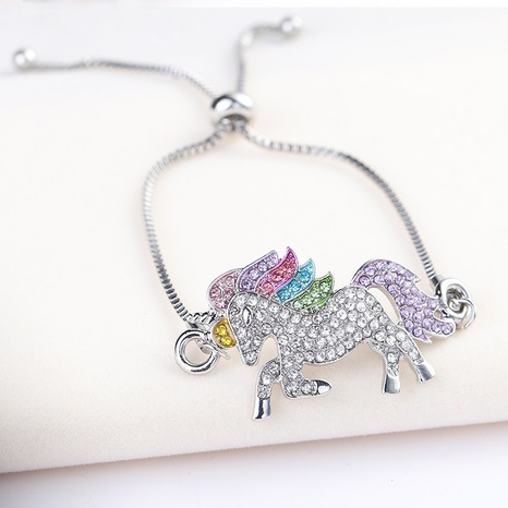 Fashion Elegant Colorful Rhinestone Inlaid Unicorn Adjustable Bracelet Ornament's discount tags