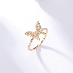 Simple Fashion Copper Plating 18K Gold Zircon Opening Butterfly Ring