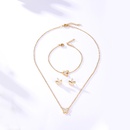 Fashion Simple Stainless Steel Electroplated 18K Gold Butterfly Studs Bracelet Necklace 3Piece Setpicture4