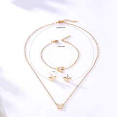 Fashion Simple Stainless Steel Electroplated 18K Gold Butterfly Studs Bracelet Necklace 3-Piece Set