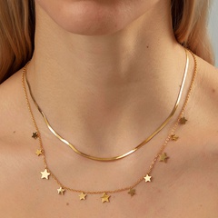 Collar de pentagrama de doble capa de oro de 18K galvanizado de acero inoxidable de moda