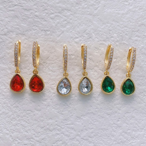 Fashion Color Crystal Copper Inlaid Zirconium Water Drop Pendant Ear Clip's discount tags