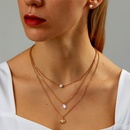 Einfache Edelstahl Galvani 18K Gold Perle Stud Ohrringe 3Schicht Halskette Setpicture9