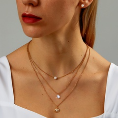 Einfache Edelstahl Galvani 18K Gold Perle Stud Ohrringe 3-Schicht Halskette Set