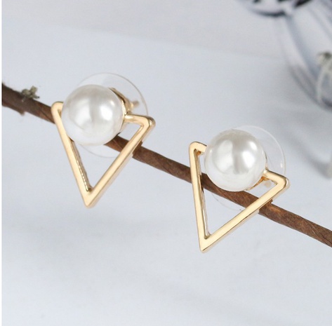Fashionable Geometric Hollow Geometry Triangle Pearl Alloy Ear Studs's discount tags