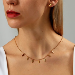 Mode Einfache Edelstahl Vergoldet 18K Gold -Shapepd Ohr Stud Blatt Halskette Set
