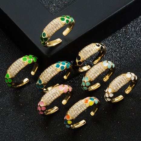 Fashion New Copper Micro Inlaid Zircon Colorful Geometric Rainbow Ring's discount tags