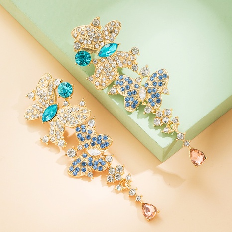 Moda nuevo Color largo Retro geométrico mariposa diamantes de imitación aleación pendientes's discount tags