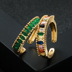 Fashion New Copper-Plated Gold Color Zircon Opening Rainbow Ring