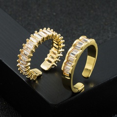Fashion New Copper 18K Gold Zircon Geometric Rectangular Open Ring for Women