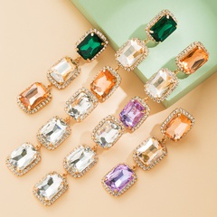 Fashion  Alloy Diamond Square Glass Drill Long  Colorful Crystals Earrings