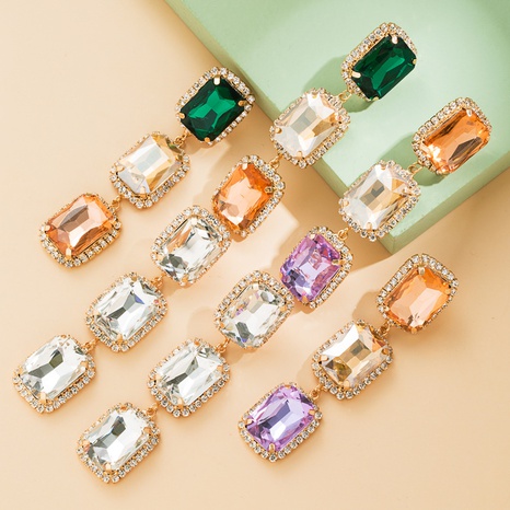 Pendientes largos coloridos de cristal de diamante de aleación de moda's discount tags