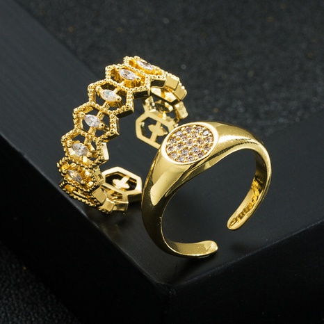 Fashion New Copper 18K Gold Zircon Hollow Geometric Open Ring's discount tags