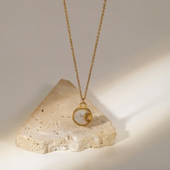 Mode Edelstahl 18K Gold Überzogene runde Weiß Shell Mond Halskette