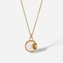 Mode Edelstahl 18K Gold berzogene runde Wei Shell Mond Halskettepicture10