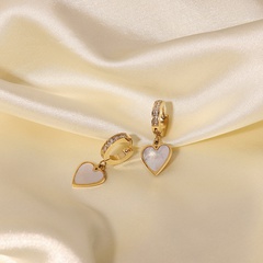 Fashion 14K Gold Plated Inlaid Zirconium Heart-Shaped White Shell Pendant Earrings