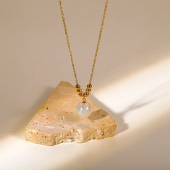 Einfache Edelstahl 18K Gold Überzogen Perle Perle Halskette