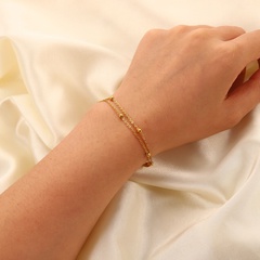 Einfache edelstahl 18K Gold Überzogene Bead Doppel-Schicht Kette Armband