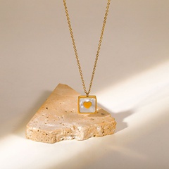 Einfache 18K Gold Überzogene Edelstahl Herz-Förmigen Platz Weiß Shell Halskette