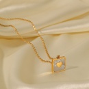 simple 18K Gold Plated Stainless Steel HeartShaped Square White Shell Necklacepicture10