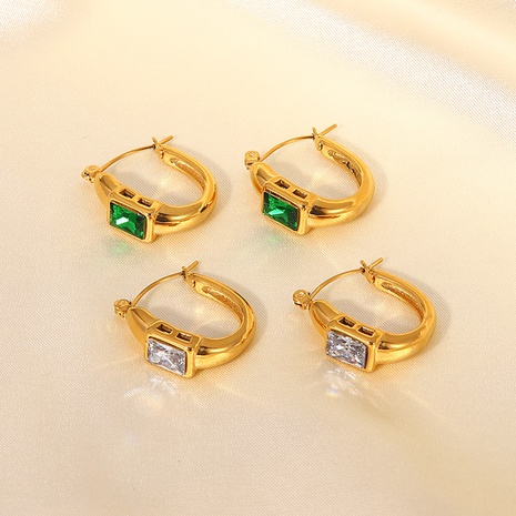 simple 18K Gold Plated Stainless Steel Square Zircon U-Shaped Earrings's discount tags