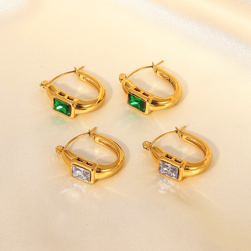 simple 18K Gold Plated Stainless Steel Square Zircon UShaped Earrings