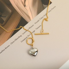 Romantic Color Matching Two-Color Heart Pendant OT Buckle Necklace Stainless Steel