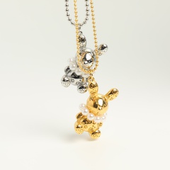 Romantische Exquisite Edelstahl Niedlichen Kaninchen Mit Perle Anhänger Halskette 18K Gold