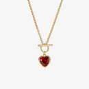 Simple Retro Dark Red Peach Heart Pendant Necklace Zircon Inlaid OT Buckle Necklacepicture11