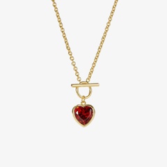 Einfache Retro Dark Rot Pfirsich Herz Anhänger Halskette Zirkon Intarsien OT Schnalle Halskette