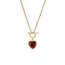 Simple Retro Dark Red Peach Heart Pendant Necklace Zircon Inlaid OT Buckle Necklacepicture9