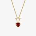 Simple Retro Dark Red Peach Heart Pendant Necklace Zircon Inlaid OT Buckle Necklacepicture12