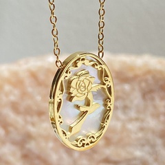 Retro Hollow Three-Dimensional Rose Oval Female Clavicle Chain Stainless Steel Necklace