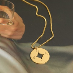 Hollow Eight Awn Star Compass Pointer North South East West Pendant Titanium Steel Necklace Accessories