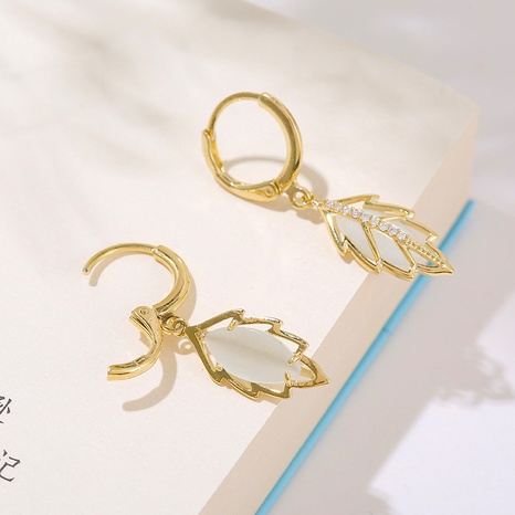 Fashion Creative Leaves Opal copper inlaid rhinestone pendant earrings's discount tags