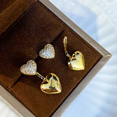 New Style Gold-Plated Double Heart copper Stud Earrings's discount tags