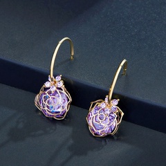 New copper Gold-Plated Purple Crystal Zircon Stud Earrings