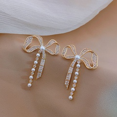 New Style copper inlaid zircon Gold-Plated Bows Pearl Stud Earrings