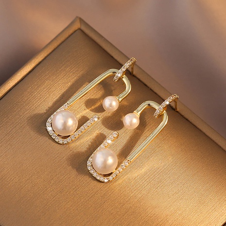 New Style Geometric hollow square Pearl copper pendant Earrings's discount tags