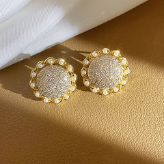 New Style Geometric round copper inlaid zircon Stud Earrings