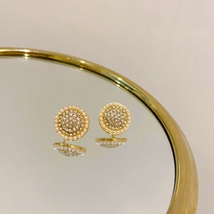 New Style Geometric round inlaid rhinestone pearl Stud Earrings