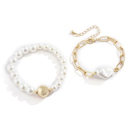 Fashion Hollow Chain Imitation Pearl Double Layer Bracelet setpicture6