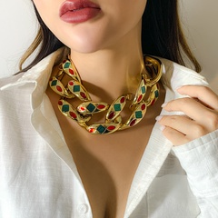 simple style Colorful Oil dripping Geometric Buckle inlaid color Resin metal Necklace