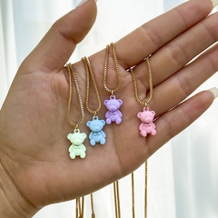 Sweet Fresh Colorful Cute Bear Simple All-Match Necklace Female Europe and America Cross Border Niche Twin Style Clavicle Chain