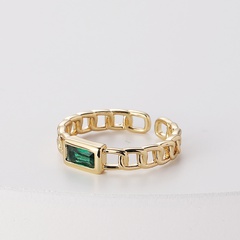 Fashion Geometric Green Zircon Inlaid Open-End Adjustable Ring Female