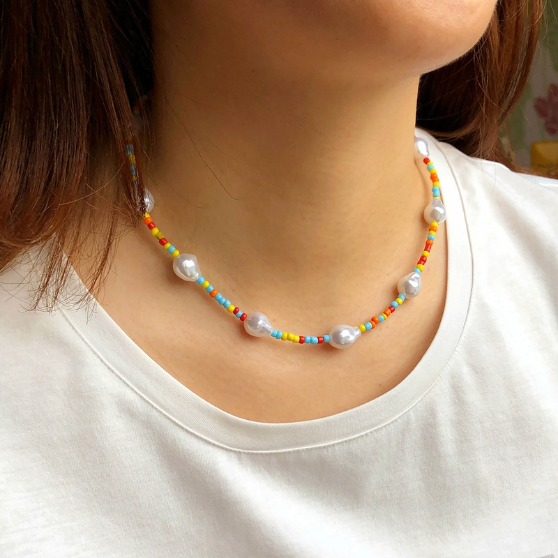 Pastoralen Stil Bunte Kleine ReisFrmigen Perlen Halskette Geformt String Perle Halskette
